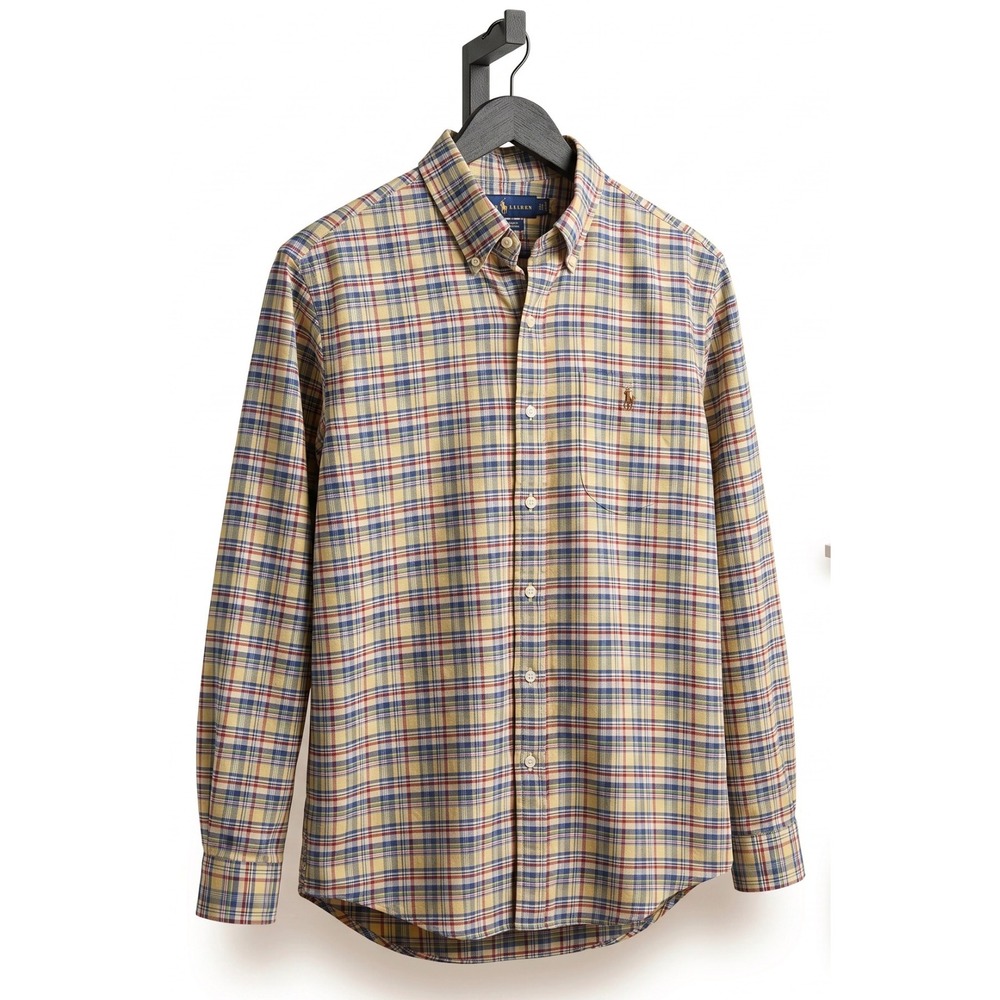 Polo Ralph Lauren Mens Yellow Plaid Button Down Long Sleeve Large Pony Logo